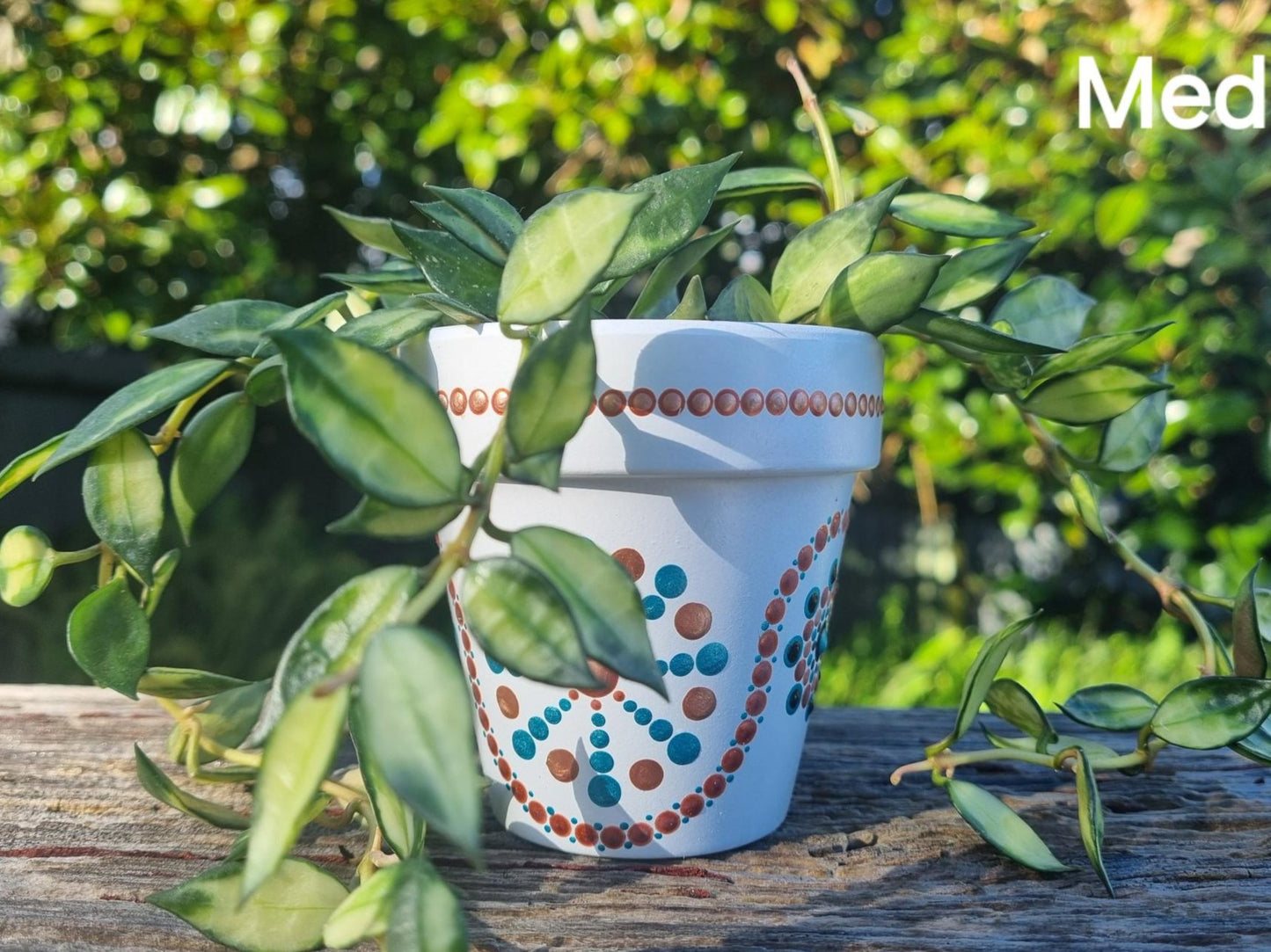 Hand Painted Plant Pot White & Blue