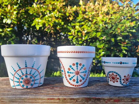 Hand Painted Plant Pot White & Blue