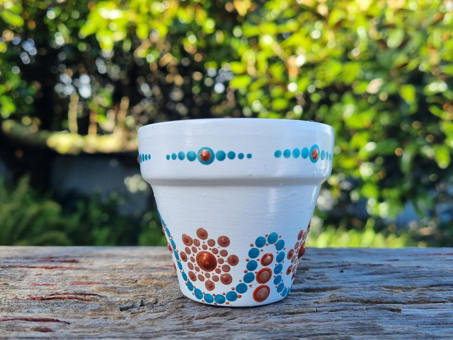 Hand Painted Plant Pot White & Blue