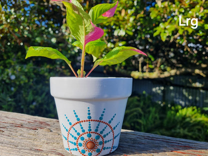 Hand Painted Plant Pot White & Blue