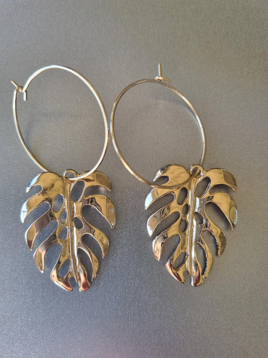 Plant Earrings - Monstera Silver